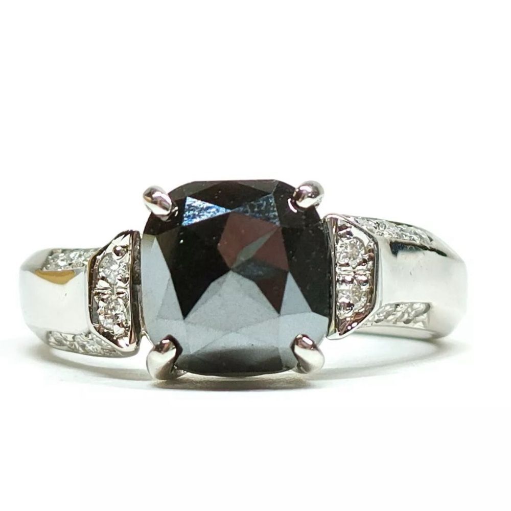 Natural 3.33 Carat Black Diamond Platinum Ring Size US 6.58 Preloved